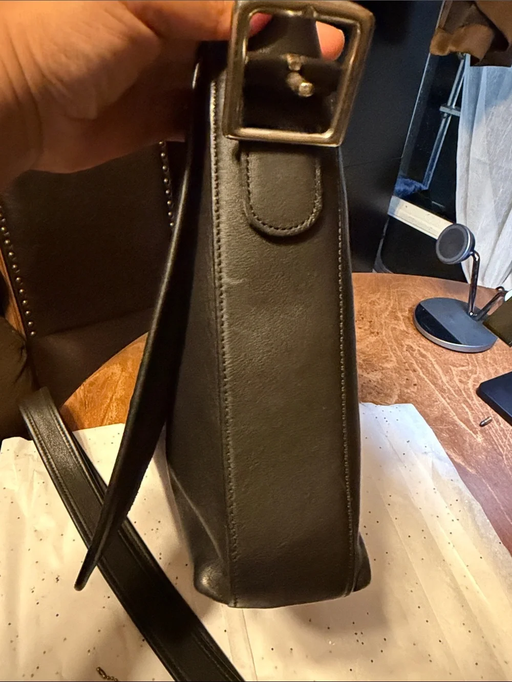 Coach Black Leather Men's Messenger Bag with Adjustable Strap